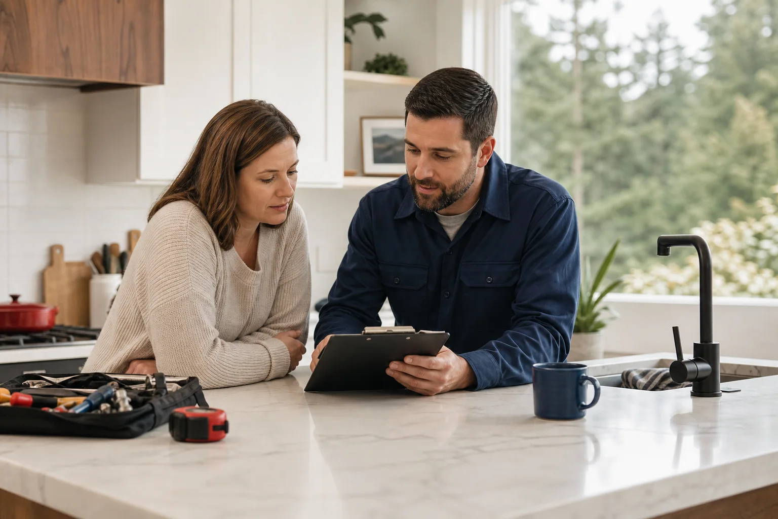 A Southwest Washington homeowner reviewing a project with a local professional