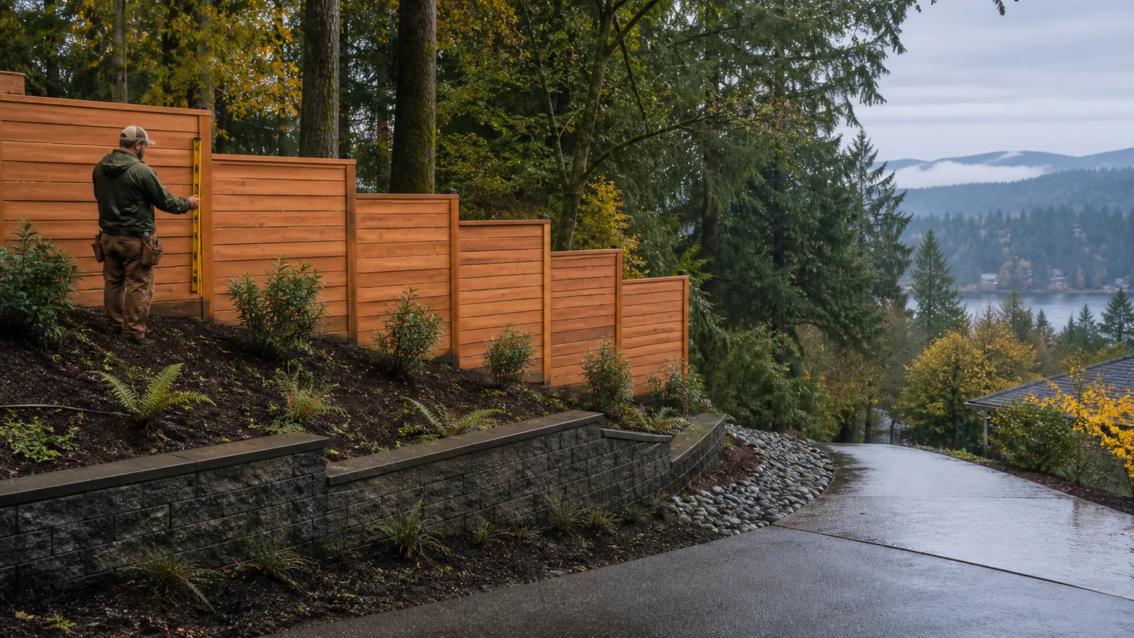 Fence on a Slope in Camas, WA: Grade, Retaining Walls and Drainage