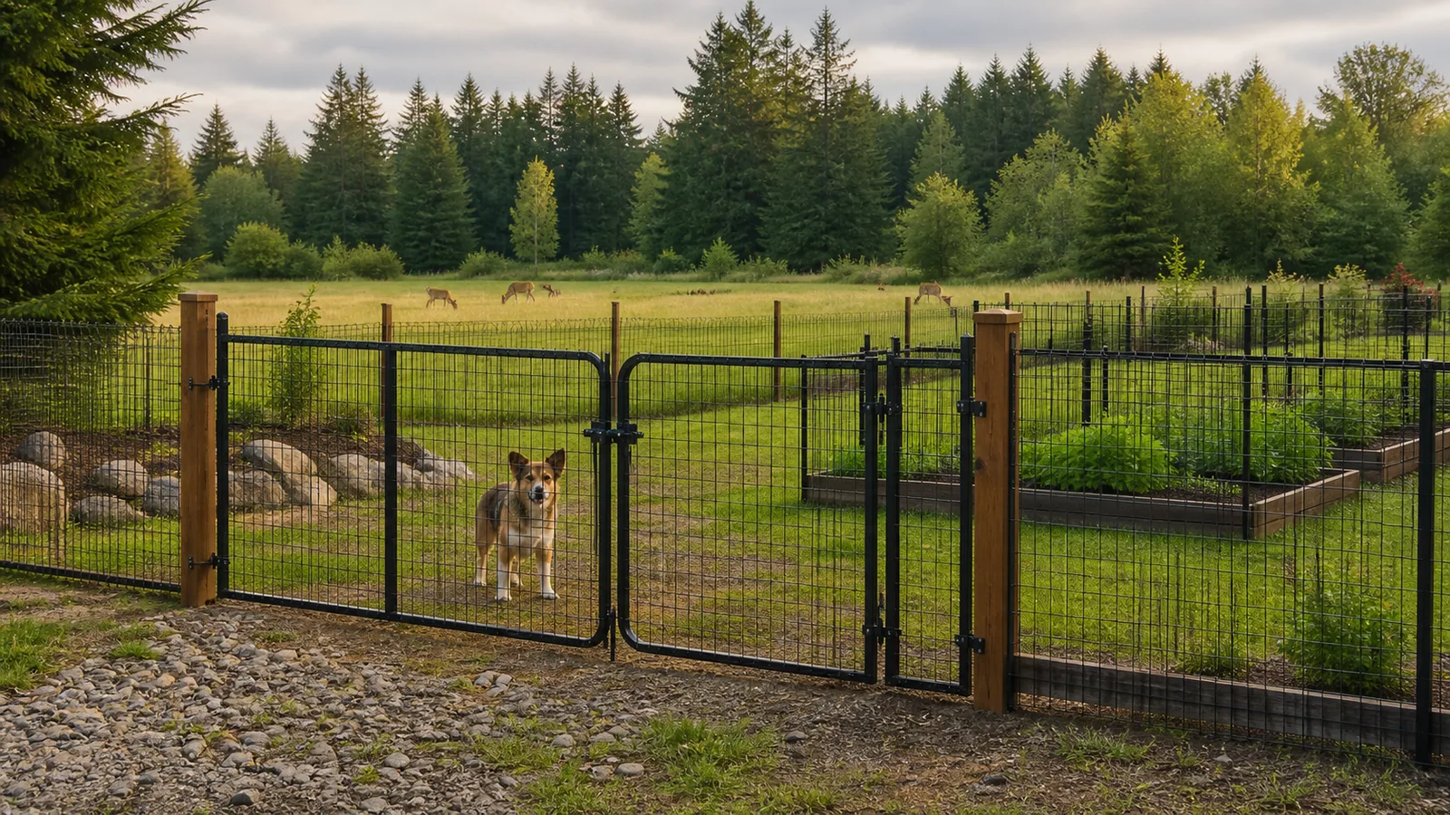 Rural Acreage Fence in La Center, WA: Dogs, Deer, Gates and Terrain