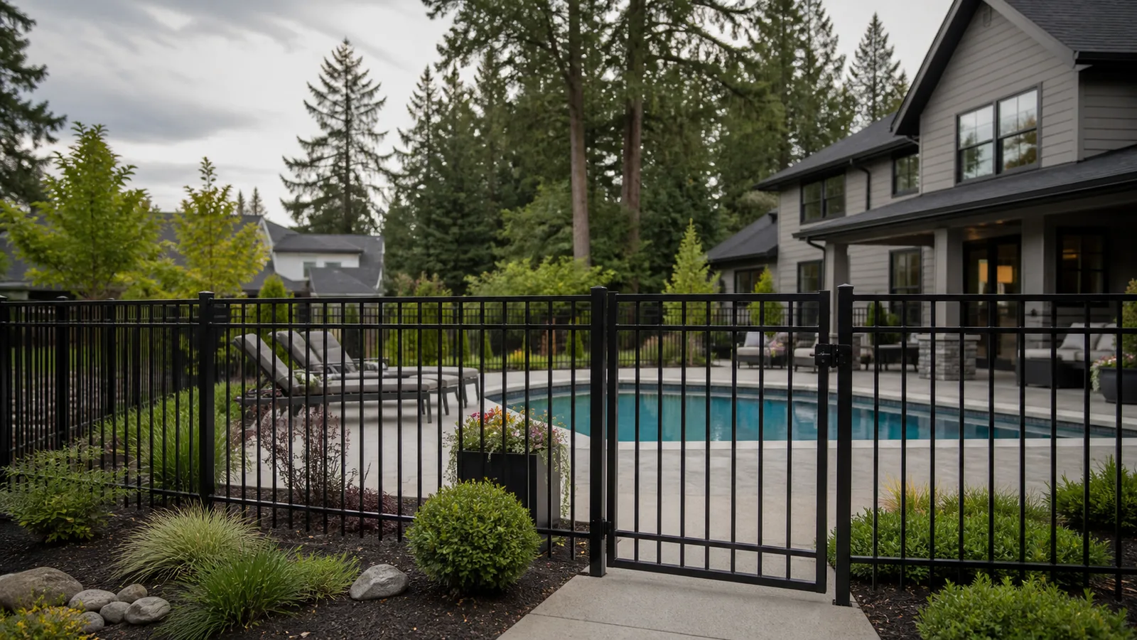 Декоративный металлический забор в Vancouver, WA: двор и бассейн